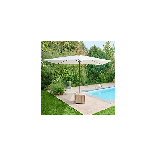 Table basse de jardin avec trous pour parasol carré bois d'acacia GoodHome Riveo
