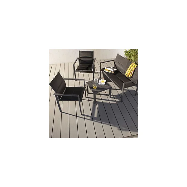 Table basse de jardin en alu Batz lattes noire