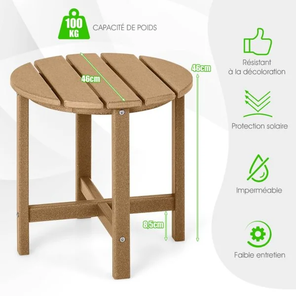 Table Basse de Jardin en HDPE Anti-UV Charge max.:100 KG Table d’Appoint Intérieur Extérieur Noir/Café/Gris/Blanc