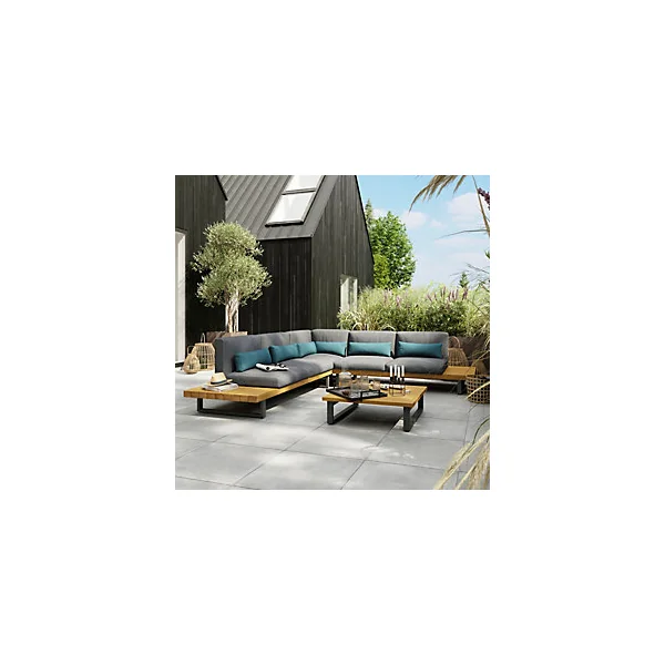 Table basse de jardin Moala en aluminium et bois coloris bois naturel L.80 x l.80 x H.23,5 cm