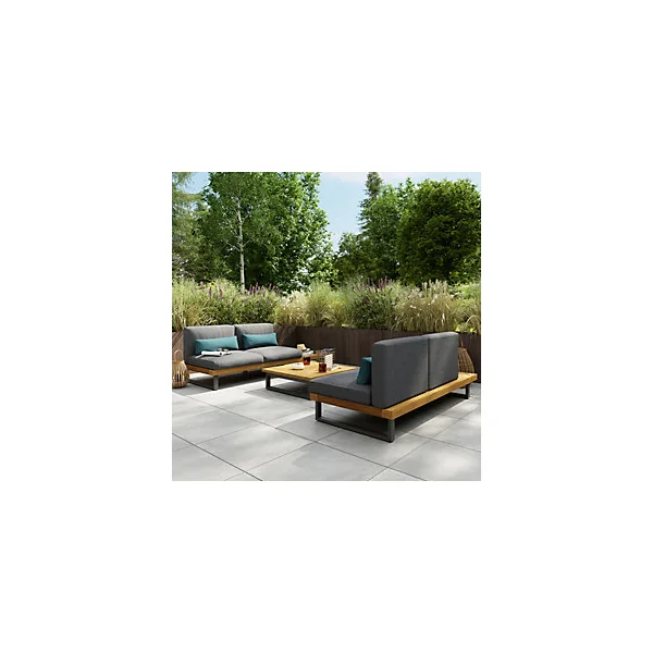Table basse de jardin Moala en aluminium et bois coloris bois naturel L.80 x l.80 x H.23,5 cm