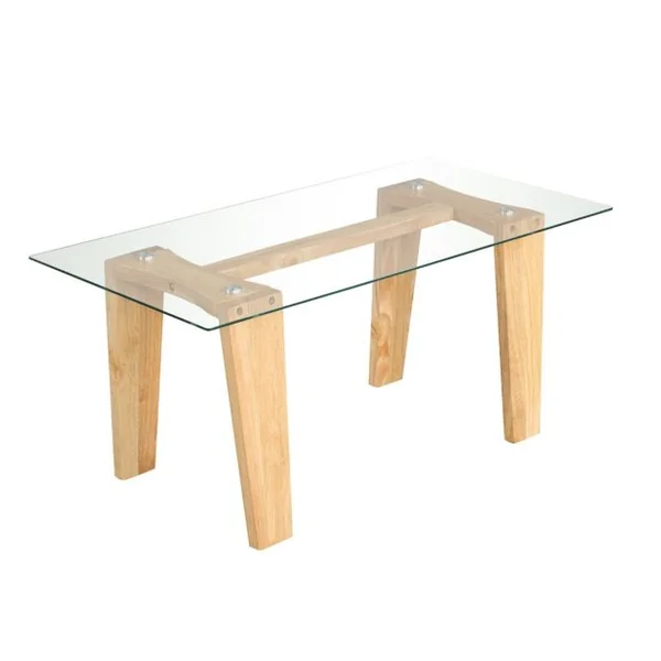 Table Basse en Verre Trempé Table Centrale Rectangulaire Moderne de 100 cm avec Pieds en Bois d'Hévéa Massif Naturel