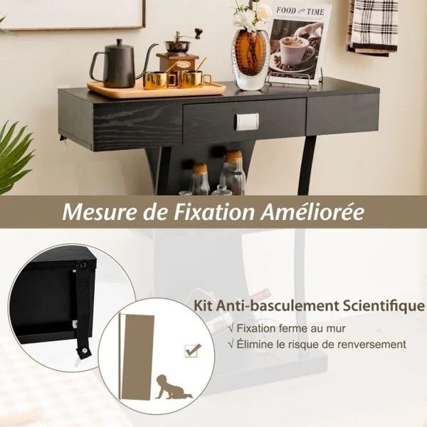 Table Console 3 Étagères Meuble d'Entrée L91 x P30 x H88 Style Scandinave Dispositif Anti-Renversement Brun Rustique/Noir/Gris