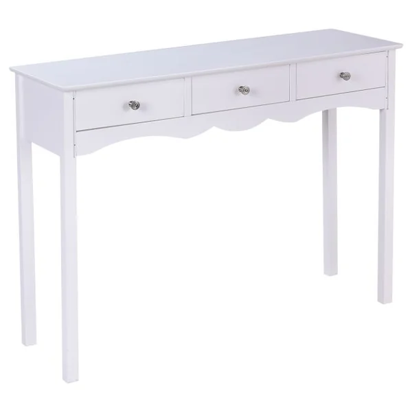 Table Console D'entrée Vintage avec 3 Tiroirs Capacité Plateau 50 Kg et Tiroir 5 Kg en Mdf 100x32x75cm Blanc