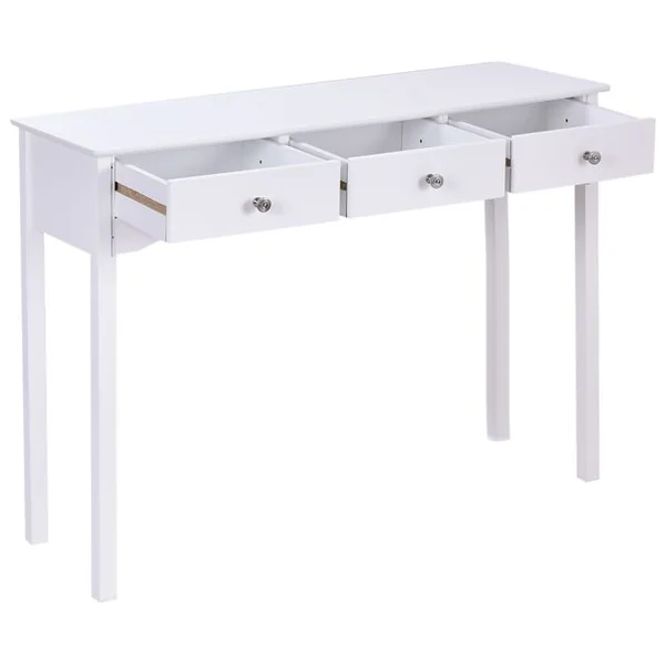 Table Console D'entrée Vintage avec 3 Tiroirs Capacité Plateau 50 Kg et Tiroir 5 Kg en Mdf 100x32x75cm Blanc