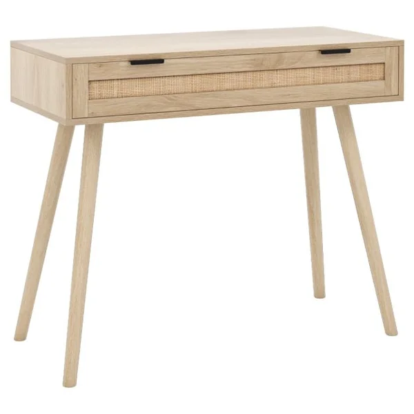 Table Console en Rotin avec Tiroir Coulissant table d’Entrée de Style Bohème Table d’Appoint de Canapé en Bois Table de Coiffeuse Naturel