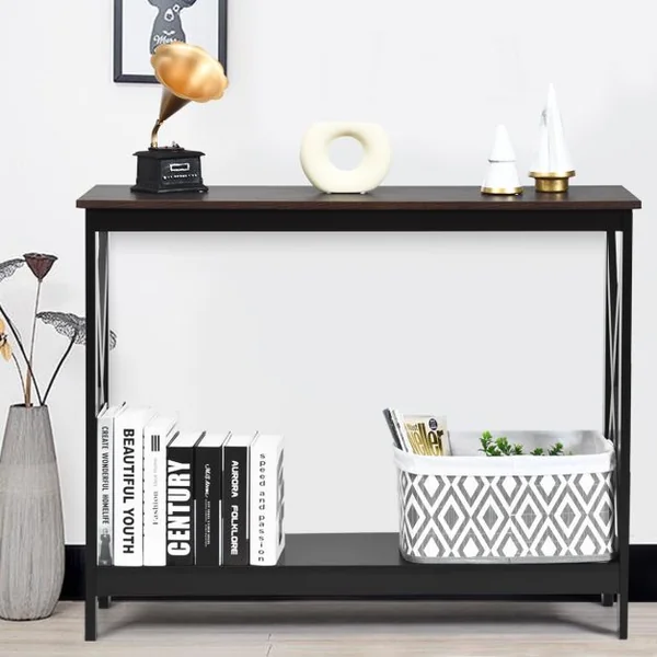 Table Console Table de Canapé Style Industriel 100 x 30 x 80 CM avec 1 Étagère de Rangement pour Salon Entrée Naturel/Café/Noir/Blanc