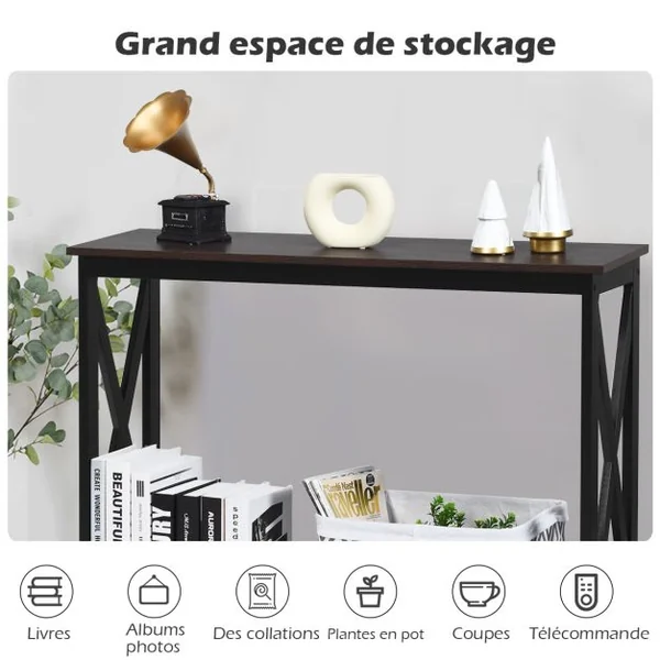 Table Console Table de Canapé Style Industriel 100 x 30 x 80 CM avec 1 Étagère de Rangement pour Salon Entrée Naturel/Café/Noir/Blanc