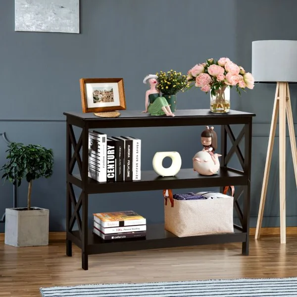 Table Console Table de Canapé Style Industriel 100 x 33 x 80 CM avec 2 Étagère de Rangement Blanc/Noir/Café