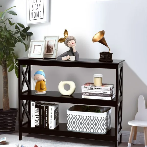 Table Console Table de Canapé Style Industriel 100 x 33 x 80 CM avec 2 Étagère de Rangement Blanc/Noir/Café
