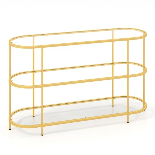 Table Console à 3 Niveaux Meuble TV pour Téléviseurs Jusqu'à 65 Pouces Console TV avec Etagères en Verre Trempé Doré