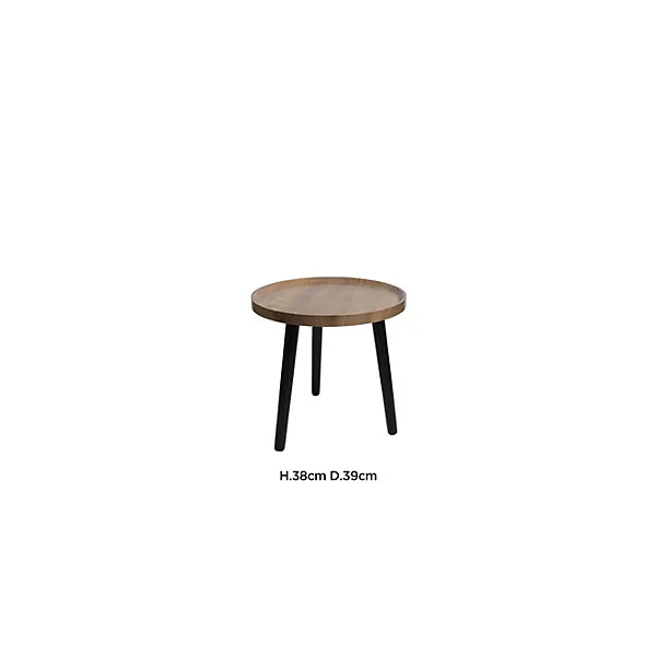 Table d'appoint ronde en métal noir et plateau effet bois Ø39 x H.38 cm, Mogano