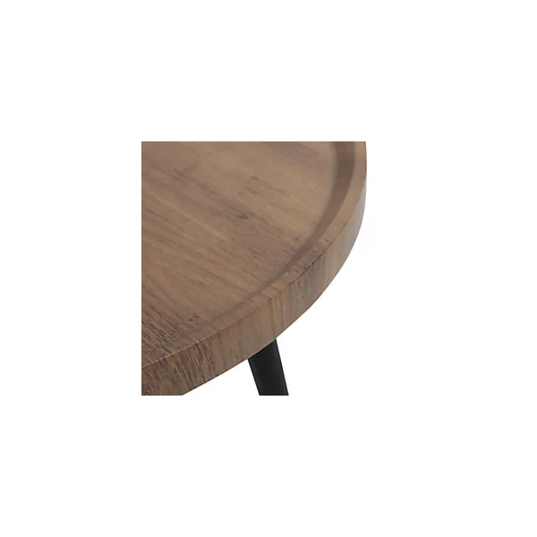Table d'appoint ronde en métal noir et plateau effet bois Ø39 x H.38 cm, Mogano