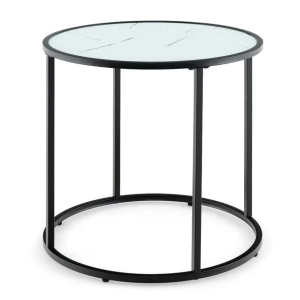 Table d’Appoint Ronde en Verre de 50 cm avec Cadre en Métal et Plateau en Verre Imitation Marbre Table d’Appoint Moderne Noir Et Blanc