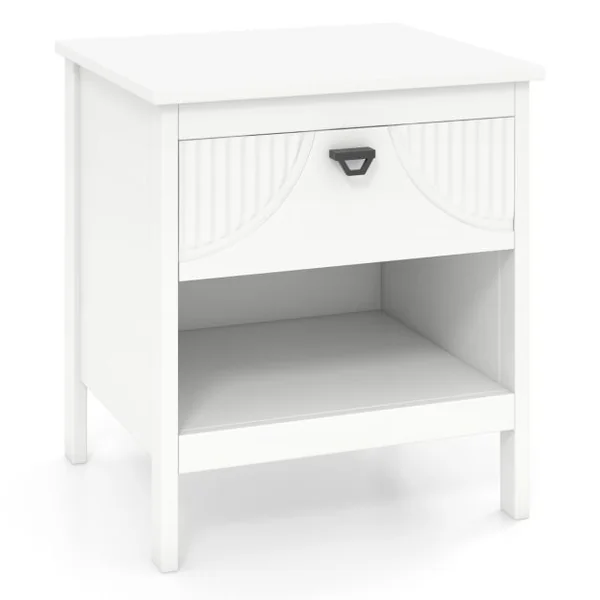 Table d’Appoint à 2 Niveaux avec Tiroir Table d’Appoint en Bois avec Etagère de Rangement Ouverte Table de Chevet à 2 Niveaux Blanc