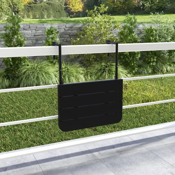Table de Balcon Suspendue en HIPS et Métal Pliable avec Hauteur Réglable à 3 Niveaux Revêtement Antirouille Charge 30KG Noir/Marron