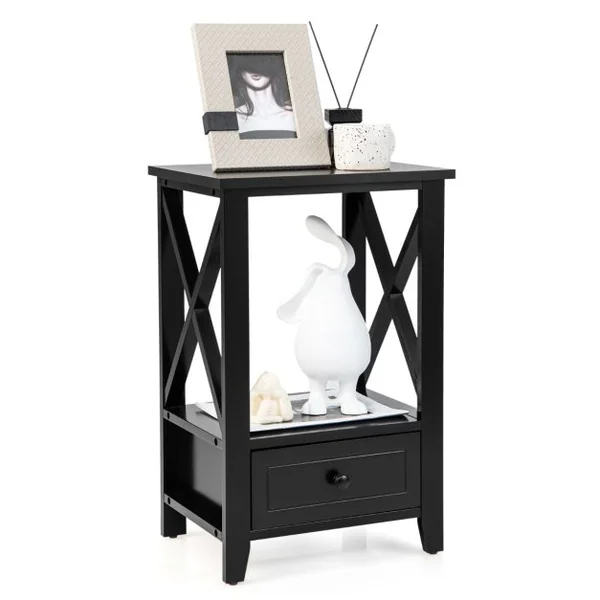 Table de Chevet avec Tiroir Inférieur et Étagère Table de Nuit 40 x 30 x 61,5 cm pour Salon Chambre Bureau Appartement Noir