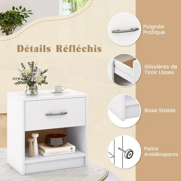 Table de Chevet avec Étagère de Rangement Ouverte Table Compacte 7 Couleurs au Choix