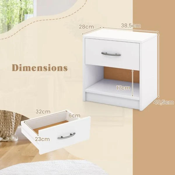 Table de Chevet avec Étagère de Rangement Ouverte Table Compacte 7 Couleurs au Choix