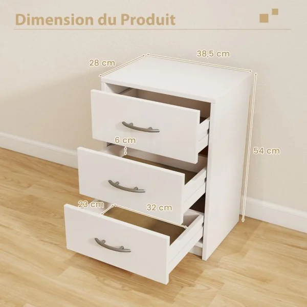Table de Chevet Moderne avec Rangement Table de Nuit Compacte avec Kit Antibasculement Blanc