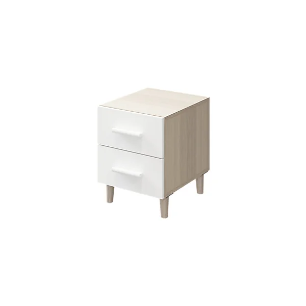 Table de chevet sur pieds blanche et effet chêne 2 tiroirs GoodHome Atomia H. 48,5 x L. 37,5 x P. 45 cm