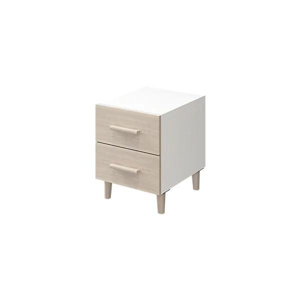 Table de chevet sur pieds blanche et effet chêne GoodHome Atomia H. 48,5 x L. 37,5 x P. 47 cm