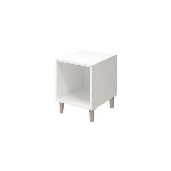 Table de chevet sur pieds blanche et effet chêne GoodHome Atomia H. 48,5 x L. 37,5 x P. 47 cm