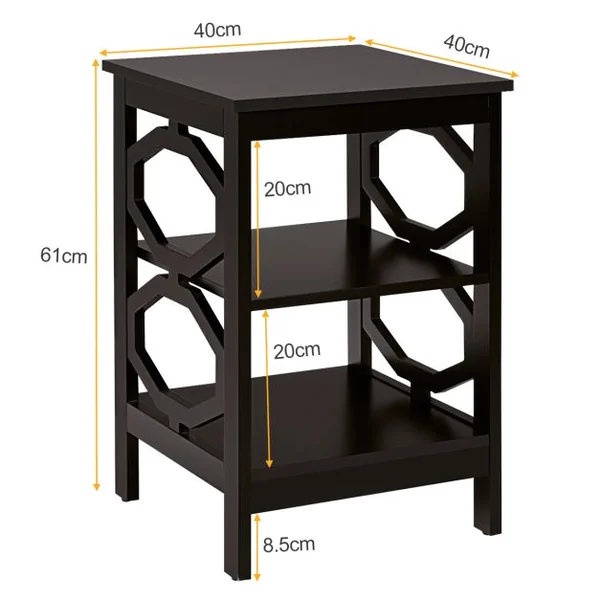 Table de Chevet Table d'Appoint à 3 Niveaux Table Basse Simple et Contemporain pour Chambre Salon 40x40x61cm Noir
