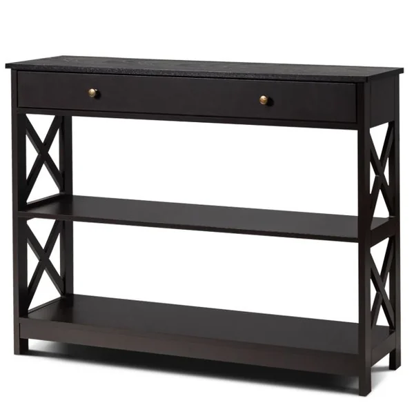 Table de Console Table d’entrée avec 1 tiroir et 2 étagères de rangement 99,8 x 29,8 x 80,2 CM Gris/Marron/Blanc/Noir/Bleu