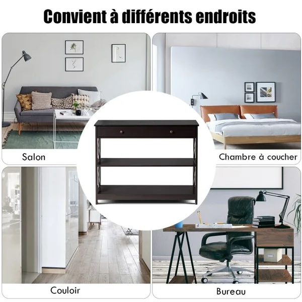 Table de Console Table d’entrée avec 1 tiroir et 2 étagères de rangement 99,8 x 29,8 x 80,2 CM Gris/Marron/Blanc/Noir/Bleu