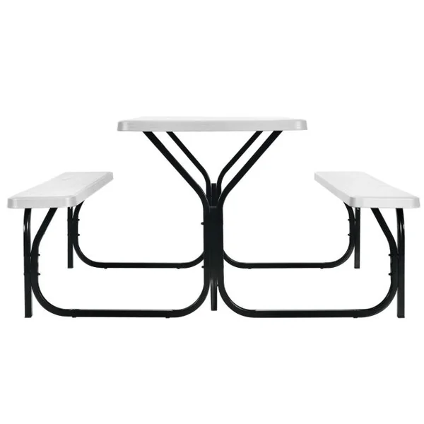 Table de Jardin avec 2 Banc Table de Pique-Nique/Camping pour 4 à 6 Personnes 137 x 150 x 71cm Noir/Gris/Blanc
