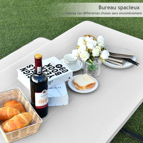 Table de Jardin avec 2 Banc Table de Pique-Nique/Camping pour 4 à 6 Personnes 137 x 150 x 71cm Noir/Gris/Blanc