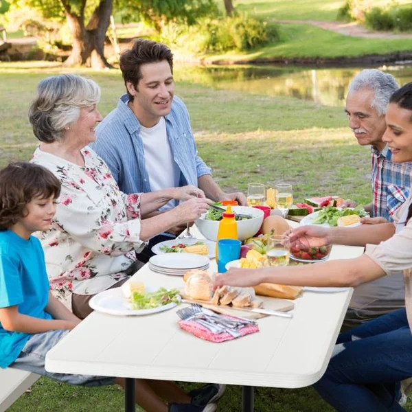 Table de Jardin avec 2 Bancs Pliable Table de Pique-Nique Camping pour 4 à 6 Personnes Noir/Blanc