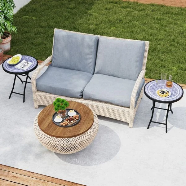 Table de Jardin Bistro Ronde Pliante de 46 cm Table Basse Extérieur avec Plateau en Verre Trempé Cadre en Métal Robuste Charge 50 kg Noir/Gris