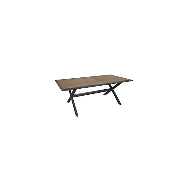 Table de jardin Ceram L. 198 cm x l. 104 cm décor bois et aluminium gris