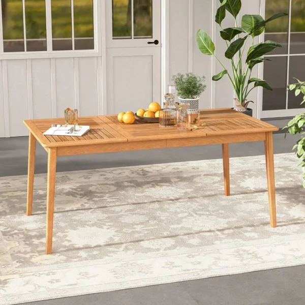 Table de Jardin en Bois d'Acacia pour 6 Personnes Table de Salle à Manger de 170 x 90 cm avec Trou pour Parasol 5 cm Naturel
