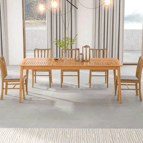 Table de Jardin en Bois d'Acacia pour 8 Personnes Table de Salle à Manger de 200 x 90 cm avec Trou pour Parasol 5 cm Naturel