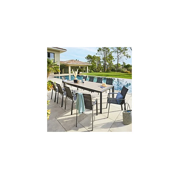 Table de jardin extensible 8-10 personnes Evasion coloris miel et graphite Hespéride L.140/202 x l.100 x H.75 cm