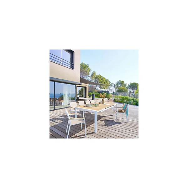 Table de jardin extensible 8-12 personnes Paradize coloris acacia et blanc Hespéride L.195/255 x l.120 x H.77 cm