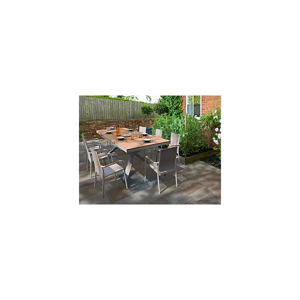 Table de jardin extensible Absolu Proloisirs bois de teck mat châssis blanc P.100 cm x L.180/240 cm x H.77 cm