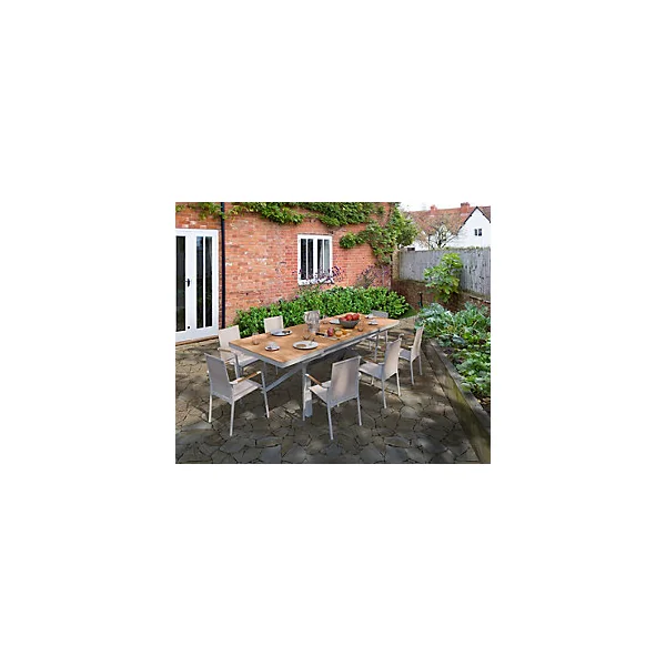 Table de jardin extensible Absolu Proloisirs bois de teck mat châssis blanc P.100 cm x L.180/240 cm x H.77 cm