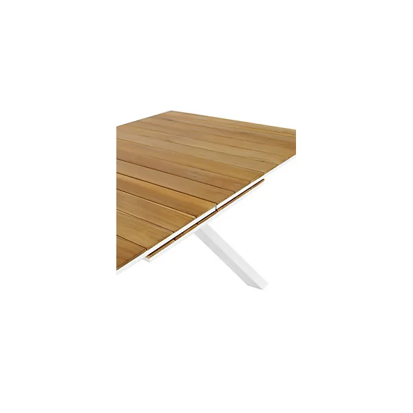 Table de jardin extensible Absolu Proloisirs bois de teck mat châssis blanc P.100 cm x L.180/240 cm x H.77 cm