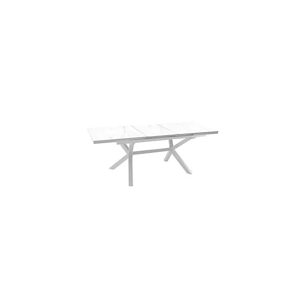 Table de jardin extensible Absolu Proloisirs céramique mat coloris Dual blanc châssis blanc P.100 cm x L.180/240 cm x H.77.5 cm