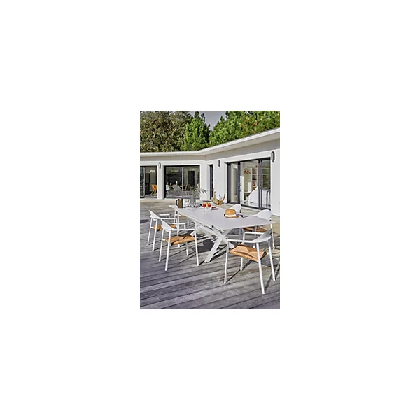 Table de jardin extensible Absolu Proloisirs céramique mat coloris Dual blanc châssis blanc P.100 cm x L.180/240 cm x H.77.5 cm
