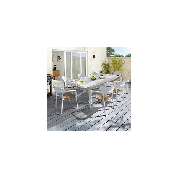 Table de jardin extensible Absolu Proloisirs céramique mat coloris Dual blanc châssis blanc P.100 cm x L.180/240 cm x H.77.5 cm