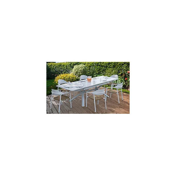 Table de jardin extensible Absolu Proloisirs céramique mat coloris Dual blanc châssis blanc P.100 cm x L.180/280 cm x H.77.5 cm