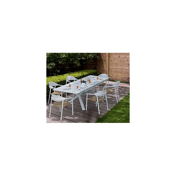 Table de jardin extensible Absolu Proloisirs céramique mat coloris Dual blanc châssis blanc P.100 cm x L.180/280 cm x H.77.5 cm