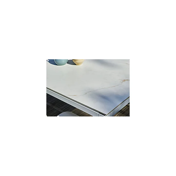 Table de jardin extensible Absolu Proloisirs céramique mat coloris Dual blanc châssis blanc P.100 cm x L.180/280 cm x H.77.5 cm