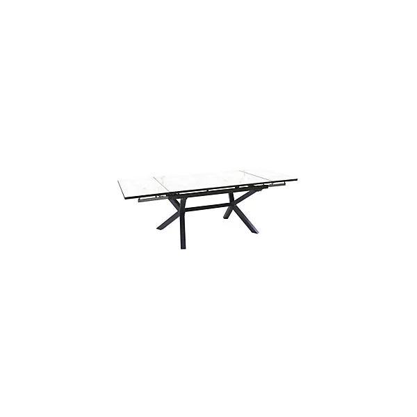 Table de jardin extensible Absolu Proloisirs céramique mat coloris Dual blanc châssis graphite P.100 cm x L.180/280 cm x H.77.5 cm