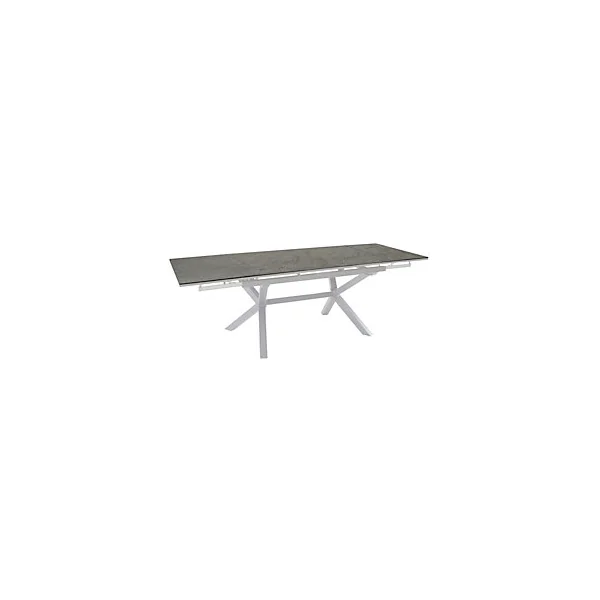 Table de jardin extensible Absolu Proloisirs céramique mat coloris Lucca châssis blanc P.100 cm x L.180/280 cm x H.77.5 cm